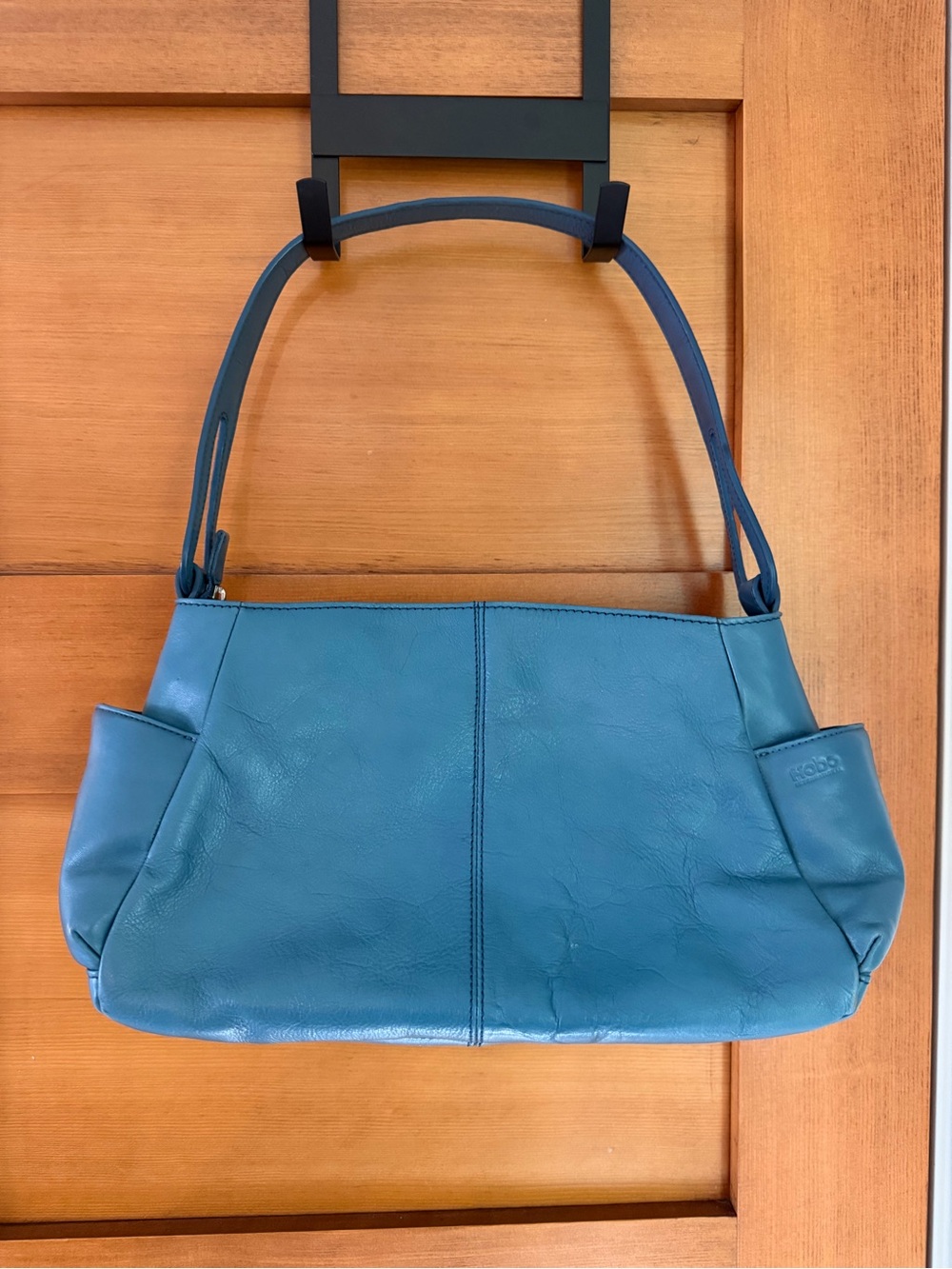 Vintage 2000s HOBO International Teal Leather Shoulder Bag with Exterior Pockets